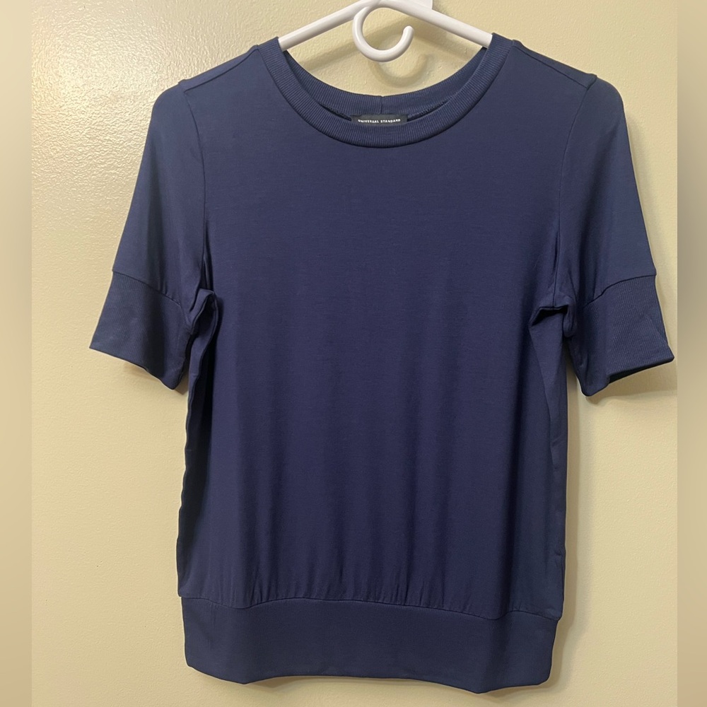 Universal Standard Rayon Jersey Aimee Rib Hem Tee Navy Women’s 4XS (XS) NWT